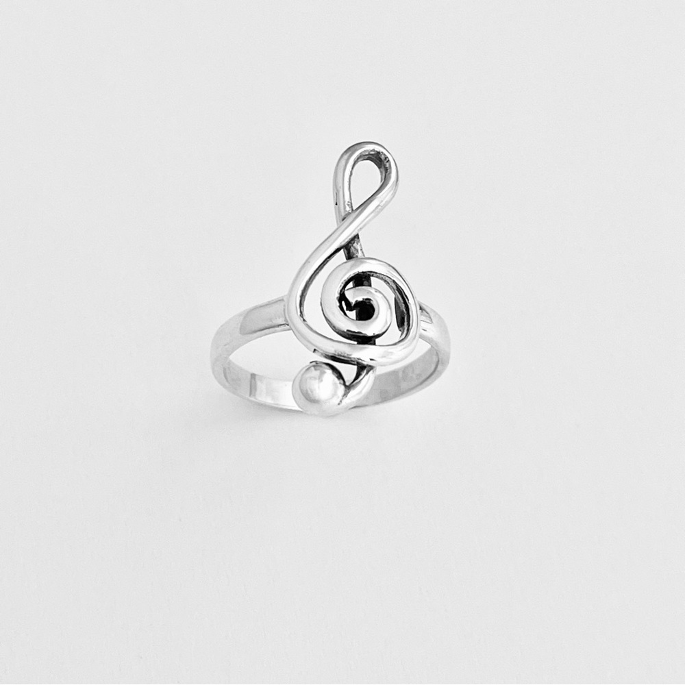 Sterling Silver Music Note Ring, Clef Notes, Silv… - image 2